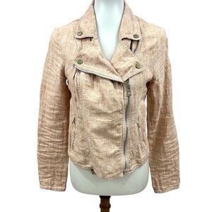 Lou & Grey Lagenlook Heathered Peach 100% Linen Asymmetrical Zip Moto Jacket